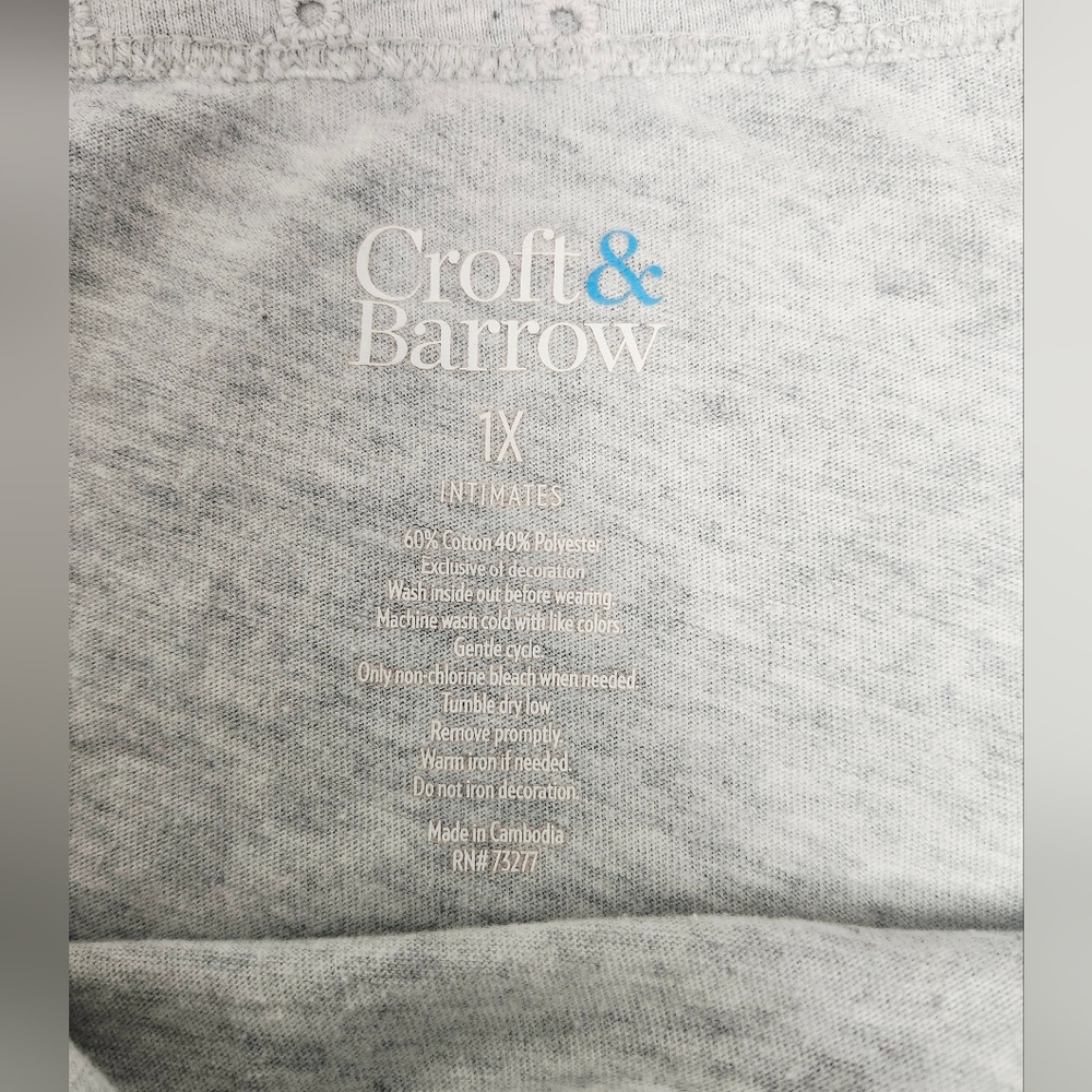 Croft & Barrow Light Gray Flamingo Print Women's Intimate Pj Tee 1X - Picture 3 of 3